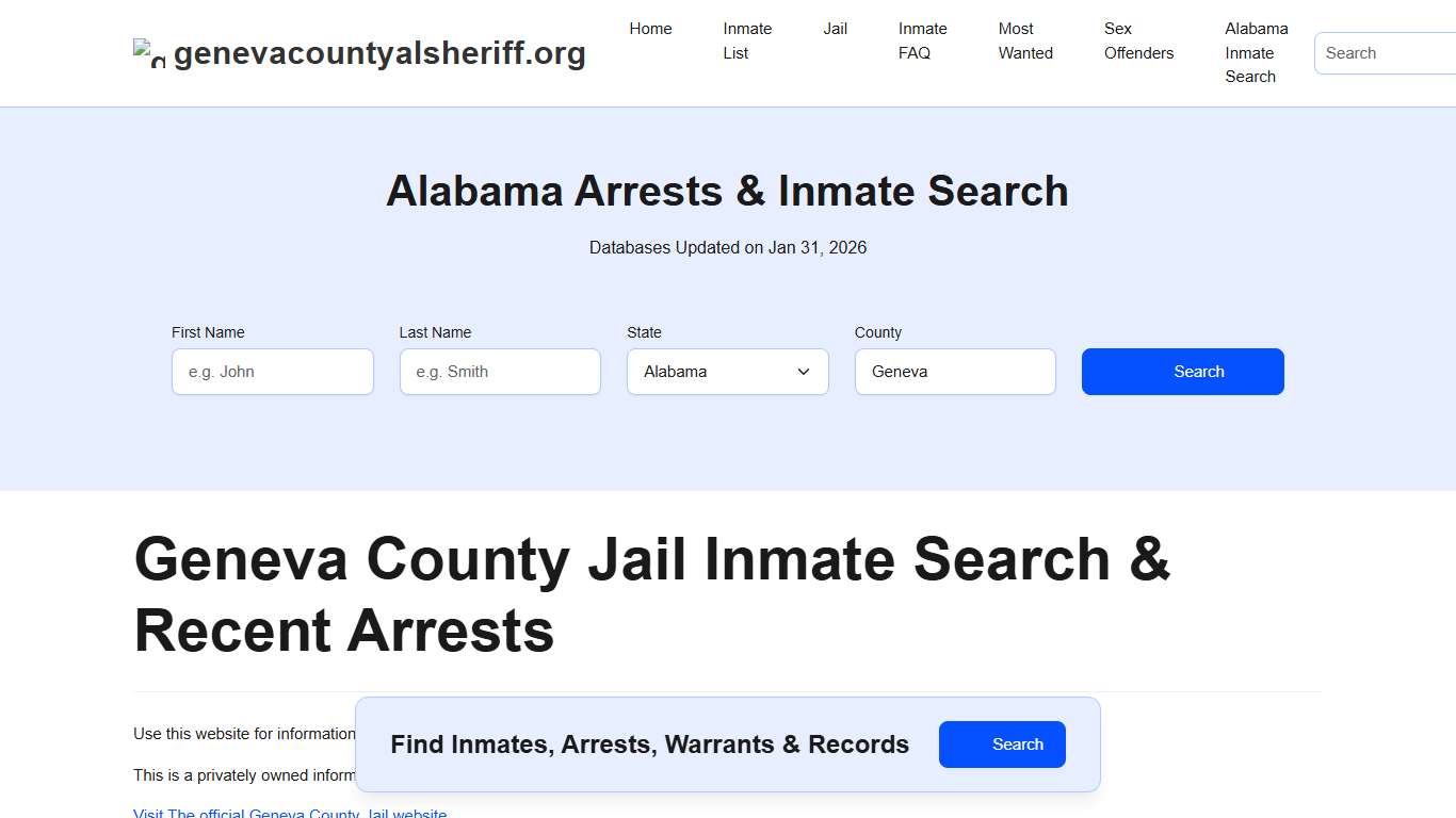 Geneva County, AL Jail Inmate Search, Recent Arrests, Warrant Lookup